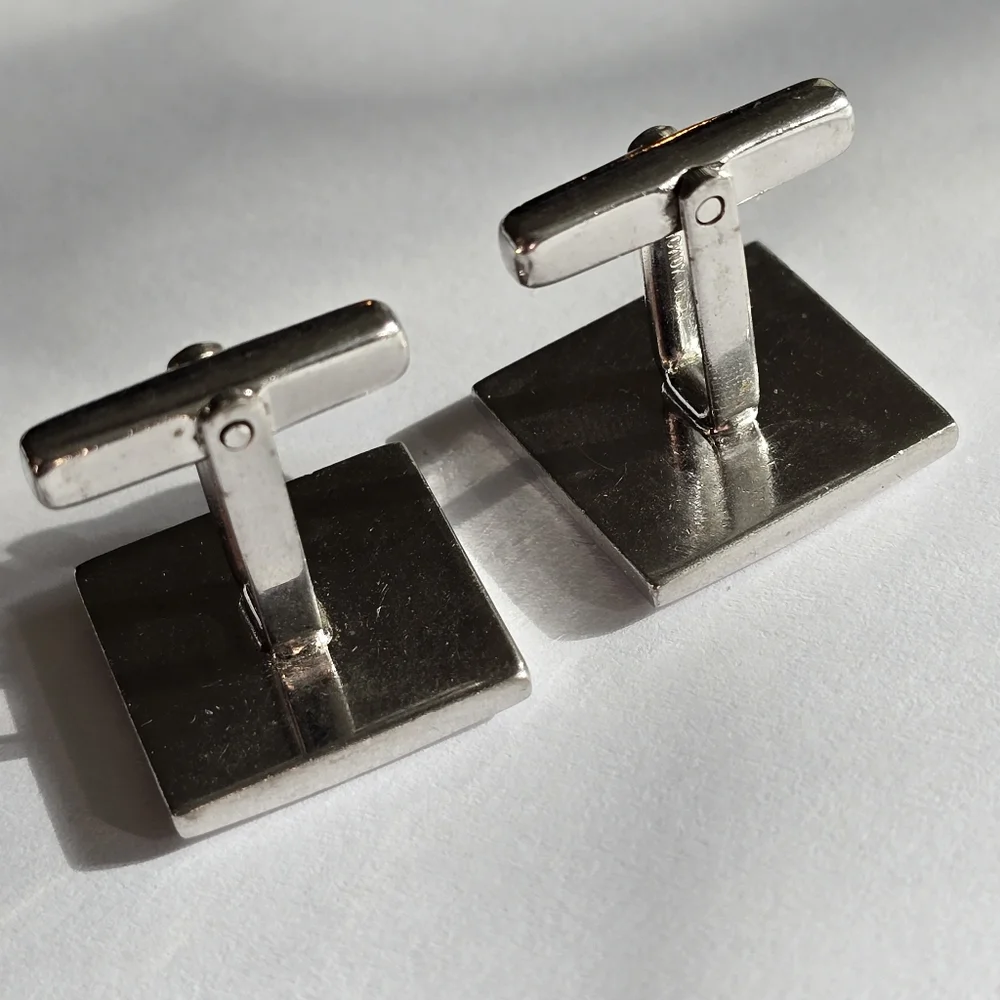 Vintage cuff links silver tone diamond shape square